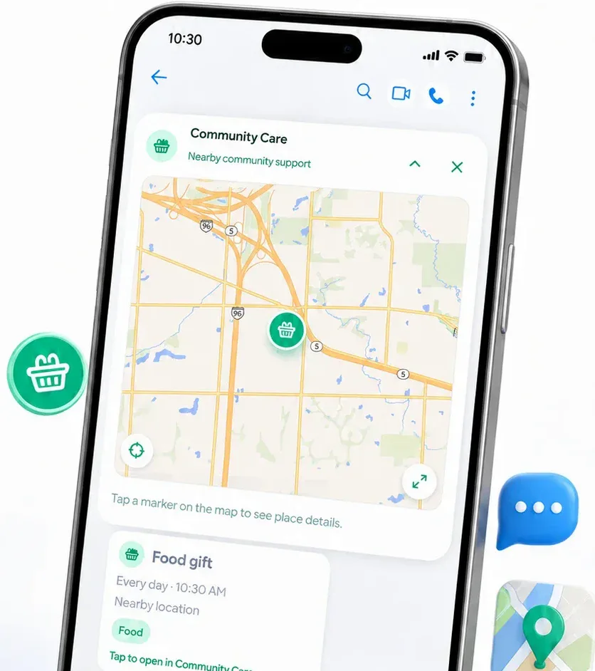 Community Care: help points on the map inside a chat