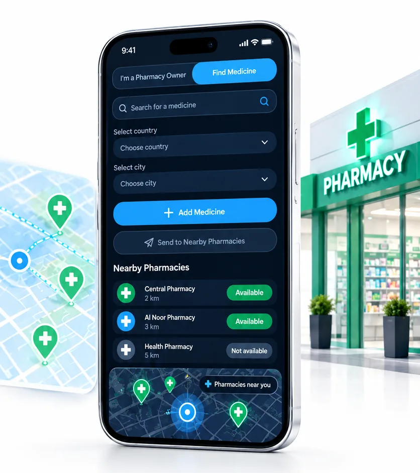 Find your medicine: nearby pharmacies on a map