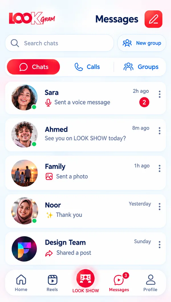 LOOKgram messages, calls and groups